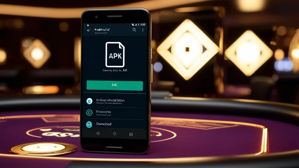 Κινητό Android με αρχείο APK της εφαρμογής Northspin σε σκοτεινό περιβάλλον καζίνο