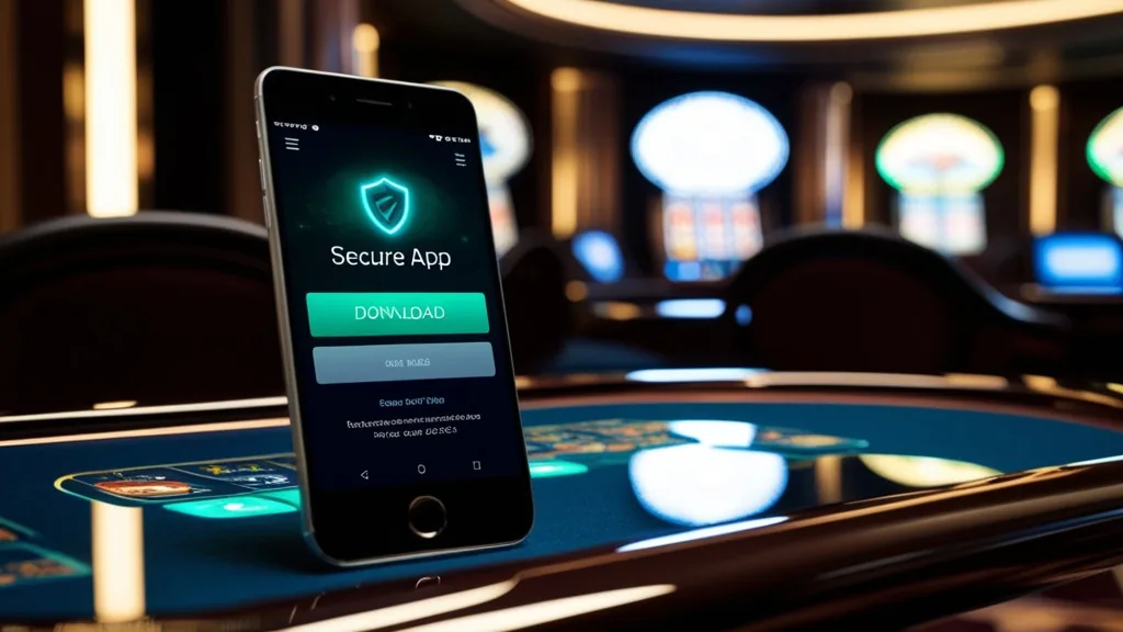 Κινητό Android με οθόνη λήψης της εφαρμογής Northspin σε σκοτεινό καζίνο
